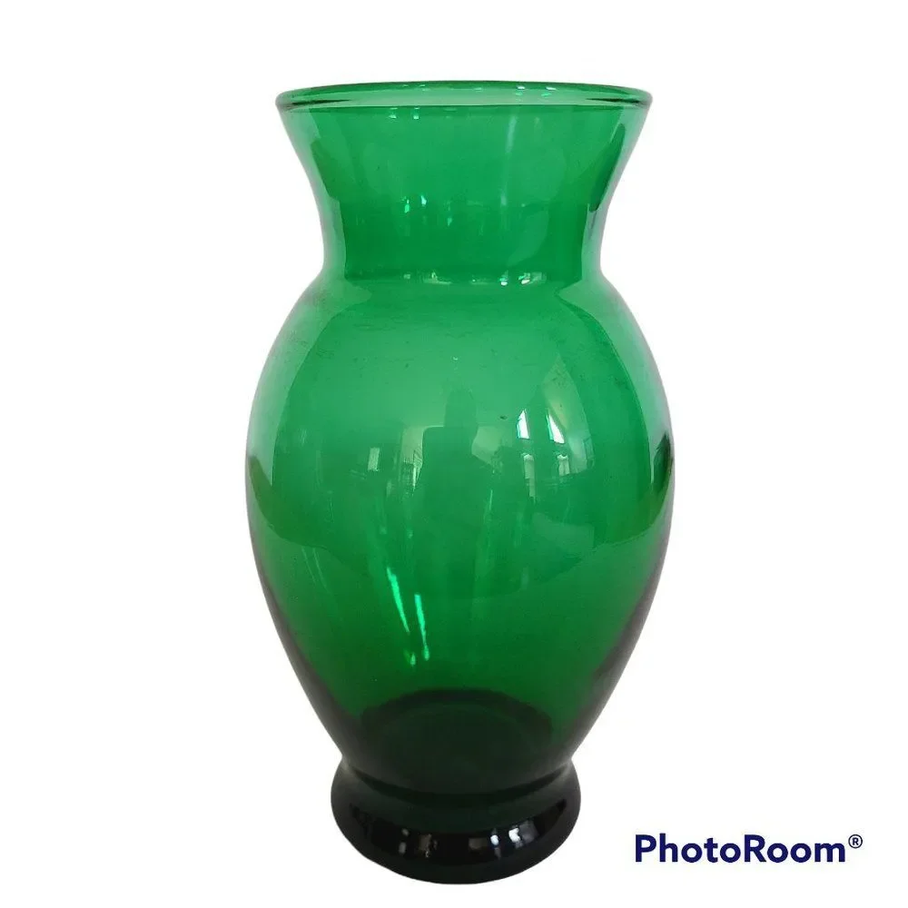 Vintage Anchor Hocking MCM Emerald Forest Green Coolidge Glass Anchor Glass Vase